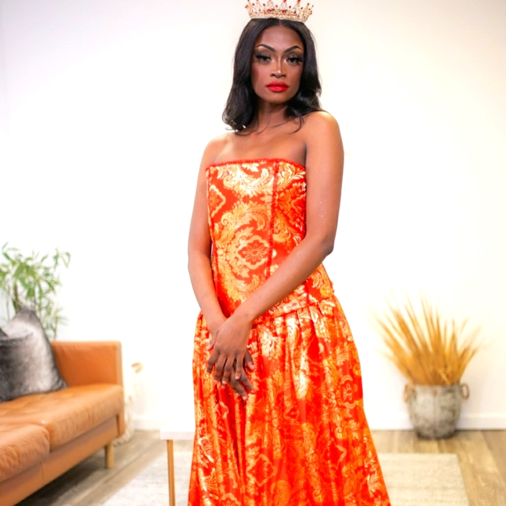 "LARALEE" Red & Gold Brocade Wedding Ballgown Set